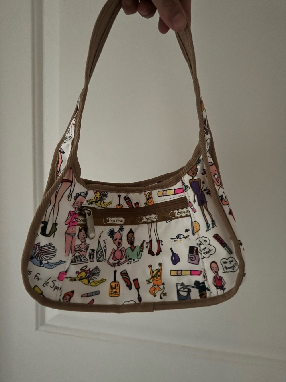 LeSportsac Beige Shoulder Bag with Colorful Illustrated Print